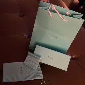 Tiffany bag, glasses box, glasses sleeve & glasses smudge wipe